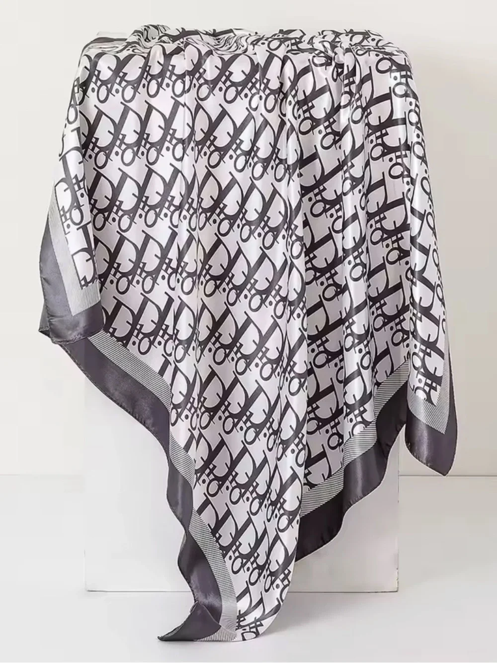 & Other Stories Black and White Monogram Silk Scarf